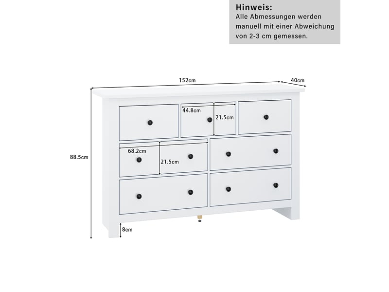  Buffet blanc 7 tiroirs meuble rangement moderne 152x40x89 cm panneau de particules  - Conforama C