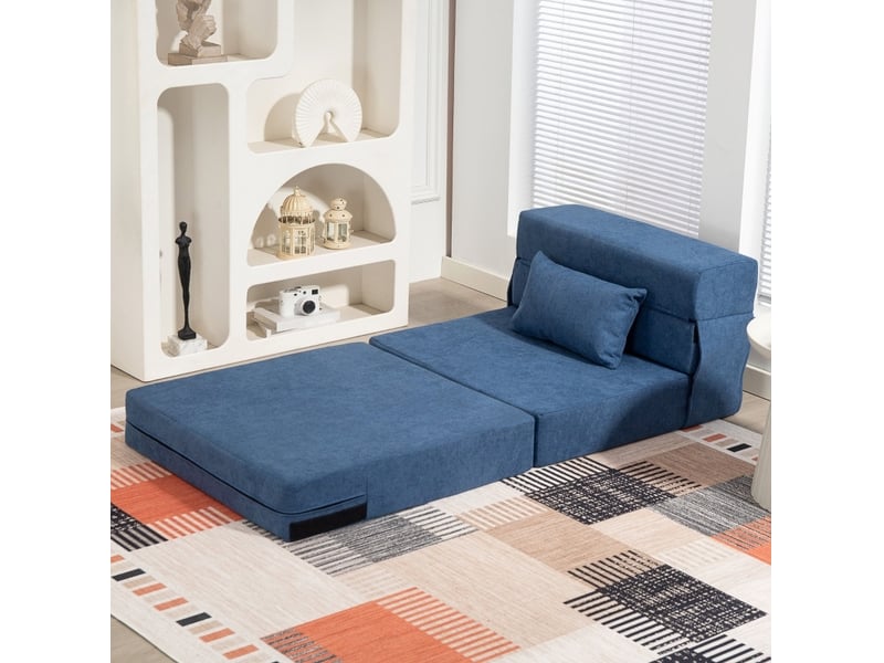  Fauteuil-lit pliable ulevr 3 en 1 convertible, chaise longue et matelas 210 x 80 cm, mousse haute densité, aspect flanelle bleu foncé  - Conforama B