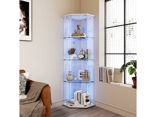 Meuble d'angle blanc à une porte, 4 niveaux et éclairage led