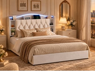 Lit coffre 160x190 cm <strong></strong>  <strong></strong> coloris beige