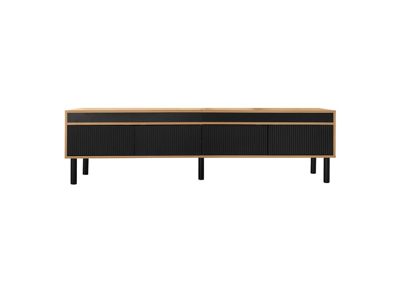  Meuble tv 170x38x47 cm - 4 portes - noir bois naturel - texture fine - design moderne  - Conforama A
