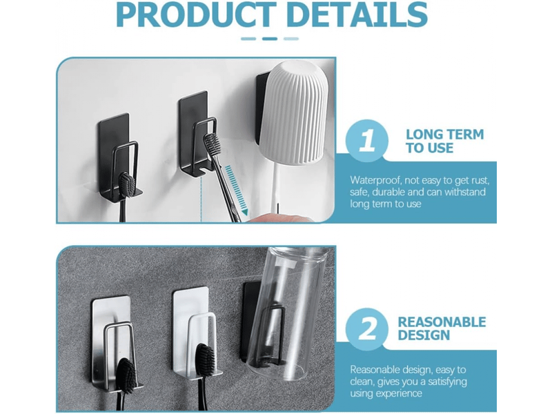  Crochets muraux porte-brosse à dents mural en acier inoxydable, deux pièces, idéal pour gagner de la place dans la salle de bain (blanc  - Conforama C