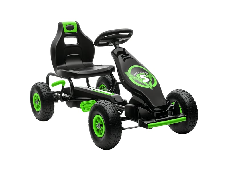  Kart à pédales pour enfant siège réglable 3 positions frein à main enfant de 5 à 12 ans vert noir  - Conforama A