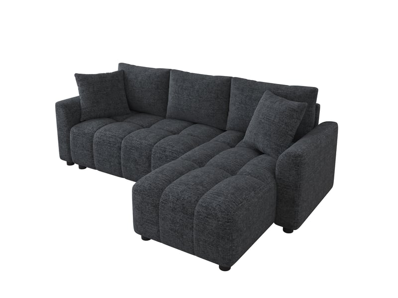 Canapé d’angle modulable 204 cm en l canapé 3 places avec 2 coussins décoratifs, revêtement en tissu chenille, pour salon et appartement, gris OPULERANE TRADING LTD - Conforama A