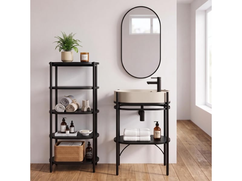  Meuble simple vasque lucia sur pieds 55cm métal noir et vasque béton MTC 3460 - Conforama E
