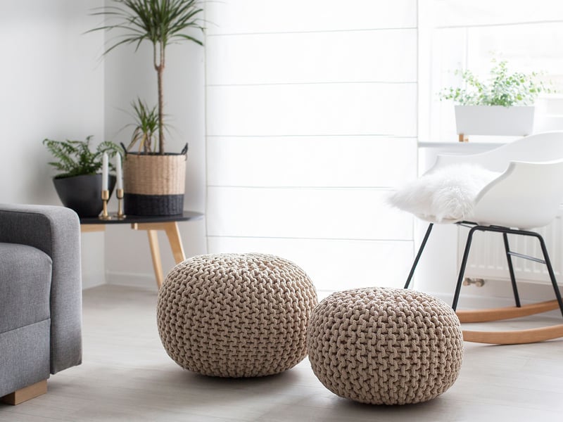 Pouf conrad coton beige clair 52519 - Conforama B