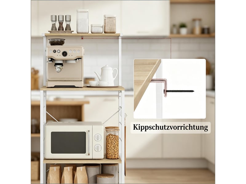  Étagère de cuisine - blanc + chêne clair - bois d'ingénierie et acier - dimensions - poids 11.4 kg 60x40x123cm - Conforama E