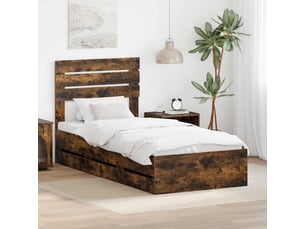 Lit adulte, lit simple, cadre de lit chêne fumé 100x200cm bois ingénierie cf5799