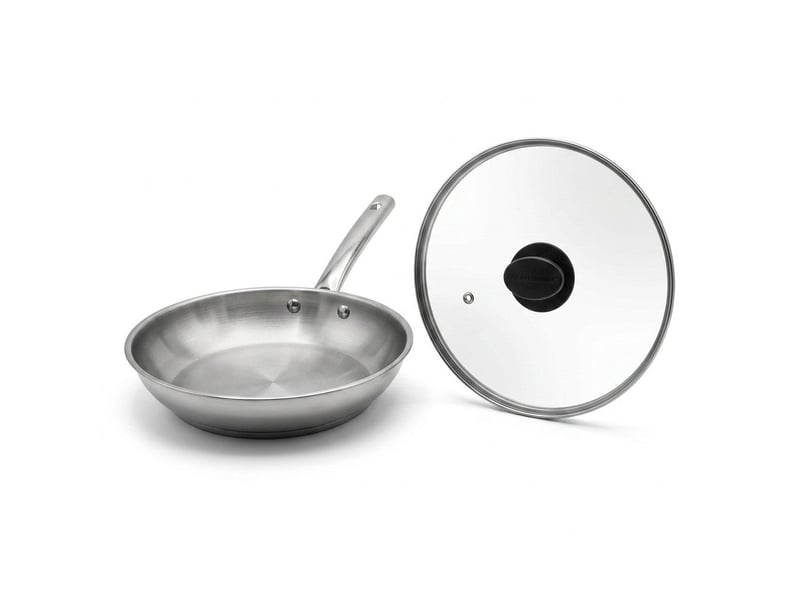  Poêle à frire en inox 28 cm et couvercle en verre fackelmann rhona 9108650B88 - Conforama A