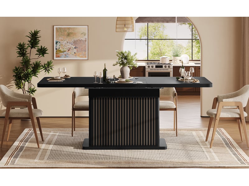  Table à manger extensible 120-160 cm noir mat avec rangement intégré  - Conforama D