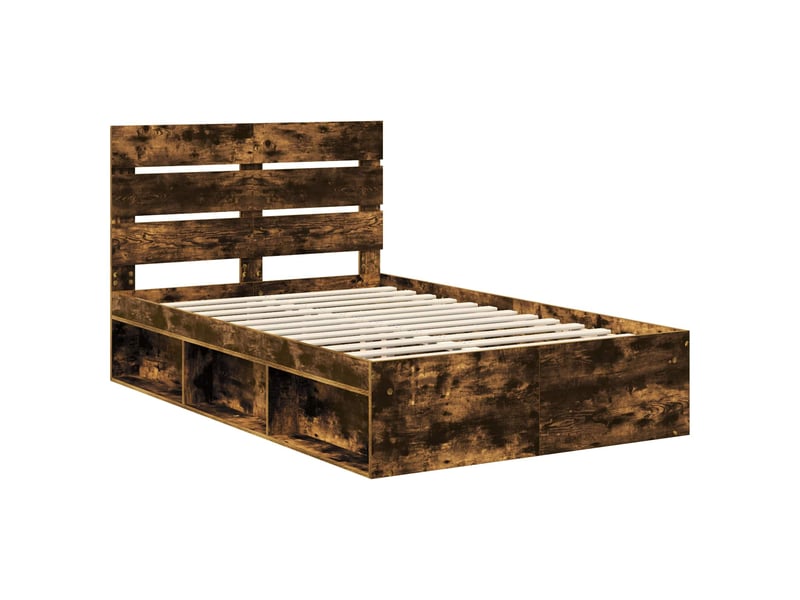  Lit double- lit adulte -  cadre de lit chêne fumé 120 x 190 cm bois de pin massif  - Conforama C