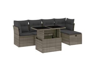 Salon de jardin 6 pcs avec coussins gris résine tressée