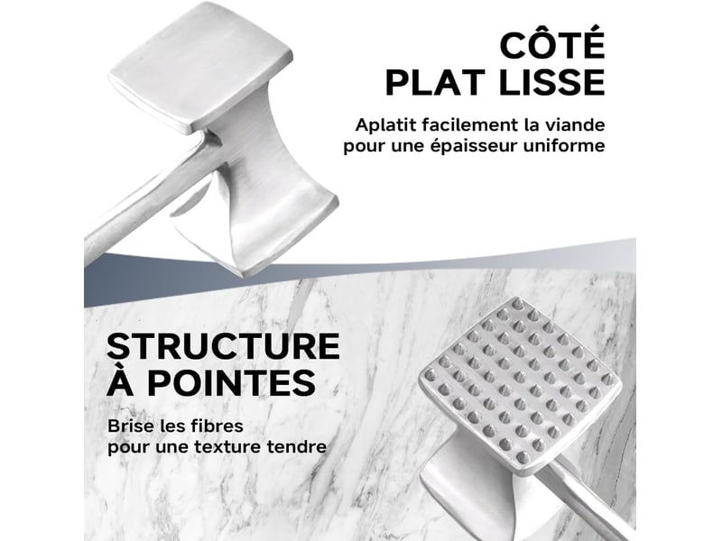  Attendrisseur de viande, marteau viande, marteau à steak, maillet double face, marteau à attendrir avec poignée antidérapante, pour viande, steak NO Commercial reference - Conforama C