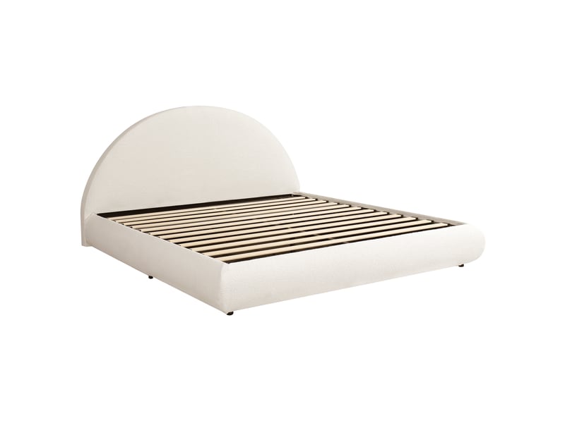  Lit double rembourré, rangement hydraulique, avec sommier et tête de lit, tissu bouclé, blanc - 160 × 200 cm  - Conforama R