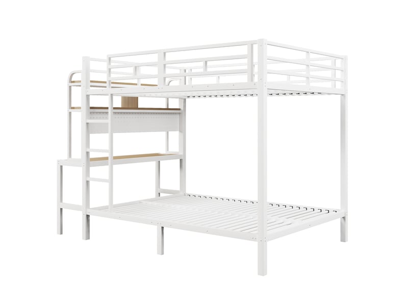  Lit superposé métal blanc 140x200 cm avec bureau led usb échelle garde-corps  - Conforama D