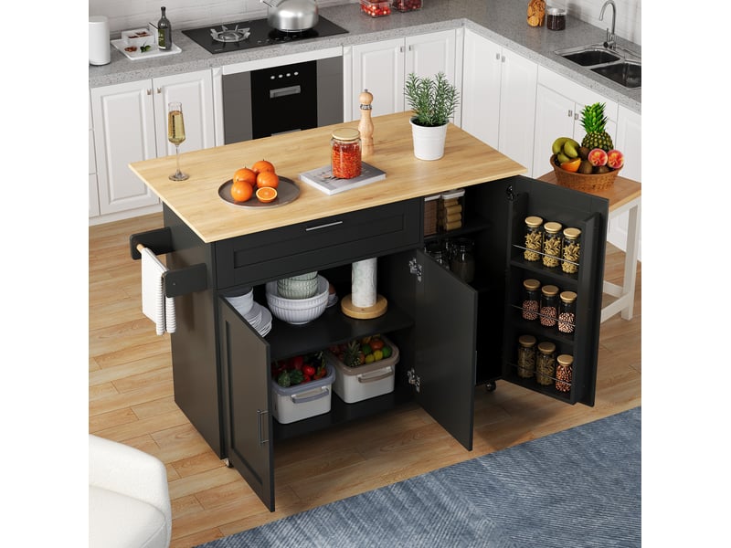  Desserte de cuisine mobile 132,5 x 4470 x 90 cm, plateau pliant, noir naturel  - Conforama B
