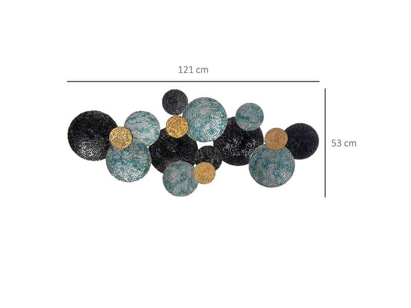  Décoration murale 3d 121 x 53 cm en fer doré, cercles bleu et noir à relief ondulé pour salon moderne  - Conforama C