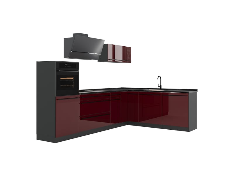 Vicco cuisine en angle, rouge brillantanthracite, 287 x cm plan de travail anthracite - Conforama A