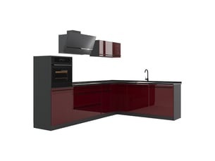 Vicco cuisine en angle, rouge brillantanthracite, 287 x cm plan de travail anthracite
