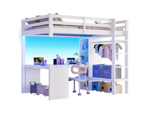 Lit mezzanine 140x200 cm <strong>MERAX</strong>  <strong>lit enfant blanc</strong> coloris blanc