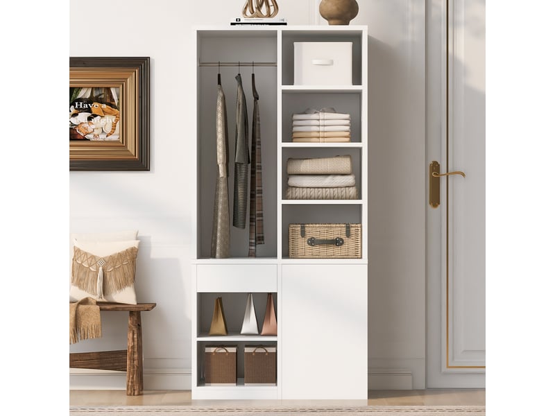  Armoire 70×50×170 cm - avec 4 tiroirs - avec étagères à plusieurs niveaux - blanc  - Conforama B