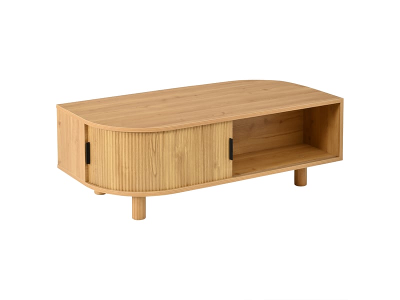  Table basse rectangulaire bois clair, 100 x 50 x 35 cm, 2 portes coulissantes  - Conforama E