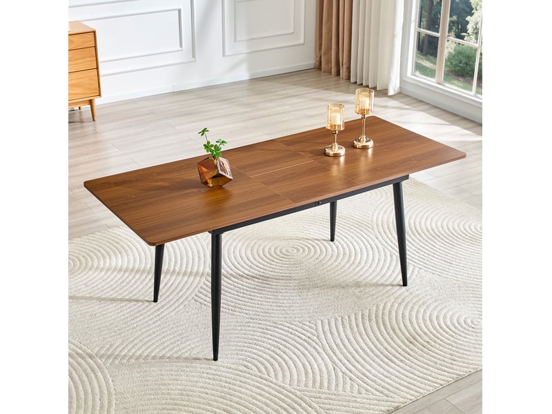  Table à manger rectangulaire 190.5x80x75 cm ou 150x80x75 cm en mdf et métal noyer  - Conforama C