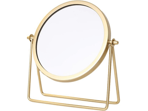 Miroir, miroir de maquillage, miroir sur pied, miroir de table, rond, rotatif à 360°, design de cadre (doré)