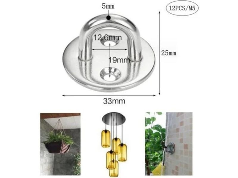  12 pièces platine oeil inox m5 platine ancrage inox 304 crochet oeillet plaque a oeillet crochets de plafond support anneau mural, transparent XLH-ZLS-013713ZLS - Conforama C