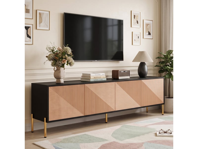  Meuble tv effet bois et noir motif géométrique 4 portes  - Conforama B