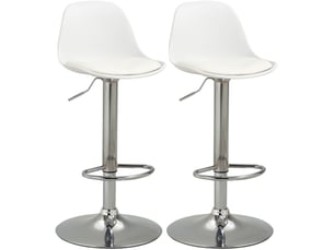 Lot de 2 tabourets de bar pivotants avec dossier, hauteur réglable et repose-pieds en similicuir blanc et acier