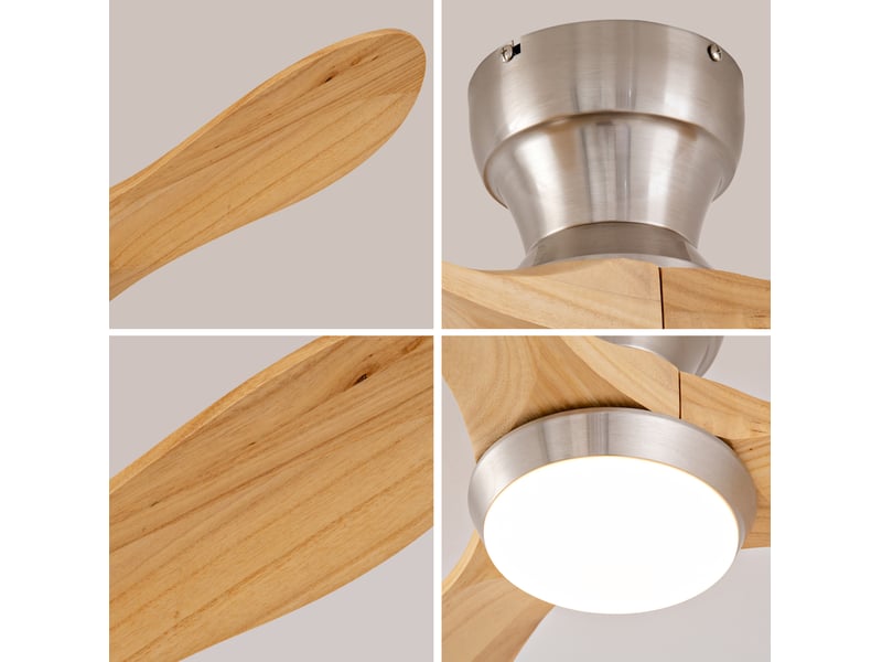  Ventilateur de plafond encastré 90 cm naturel, bois, éclairage led 20 w, télécommande, 6 vitesses réversibles  - Conforama D