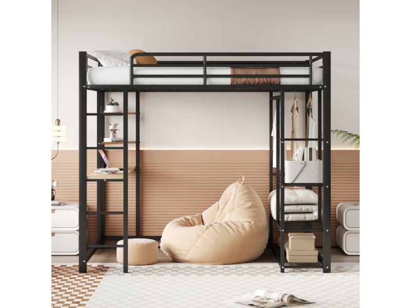  Lit mezzanine 140x200 cm coloris noir métal lit enfant noir - Conforama D