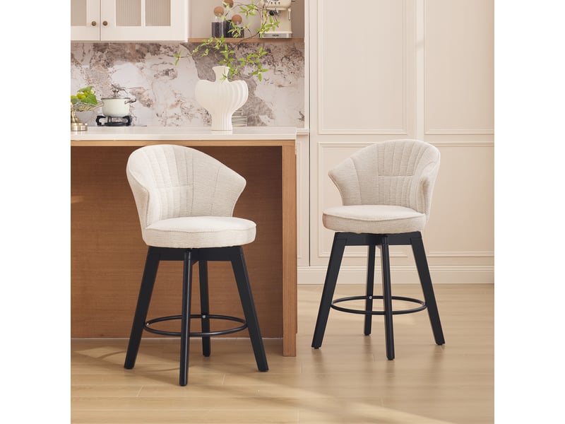  Lot de 2 tabourets de bar pivotants,avec dossier et repose-pieds,chenille,beige  - Conforama B