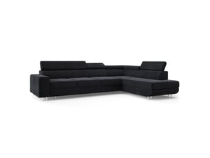 Canapé d'angle droit convertible MASSENO 5 places Velours noir avec coffre de rangement