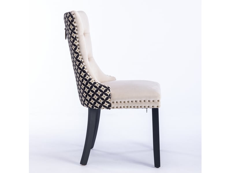  Lot de 2 chaises de salle à manger 65x50x95 cm beige et noir, velours et tissu, dossier capitonné classique  - Conforama E