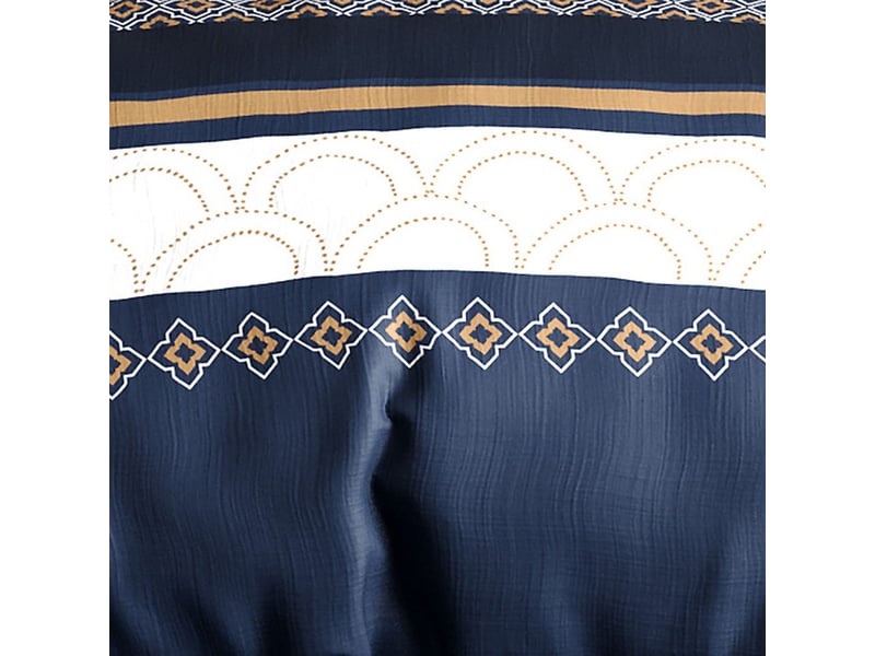  Parure housse de couette 260x240cm + 2 taies motif graphique blanc bleu et jaune 100% coton - olypsia OLYPSIA - Conforama C