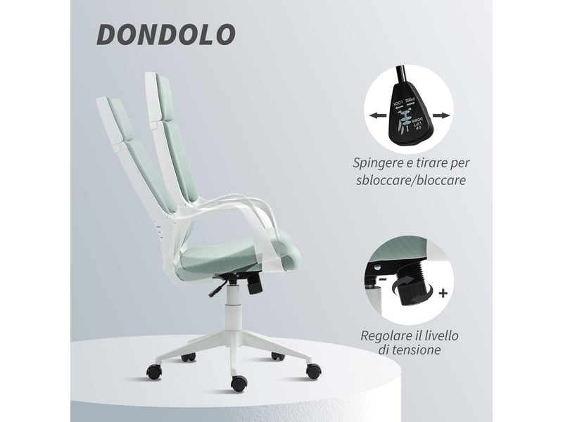  Chaise de bureau ergonomique en tissu verte, hauteur de l'assise réglable, avec roulettes  - Conforama R