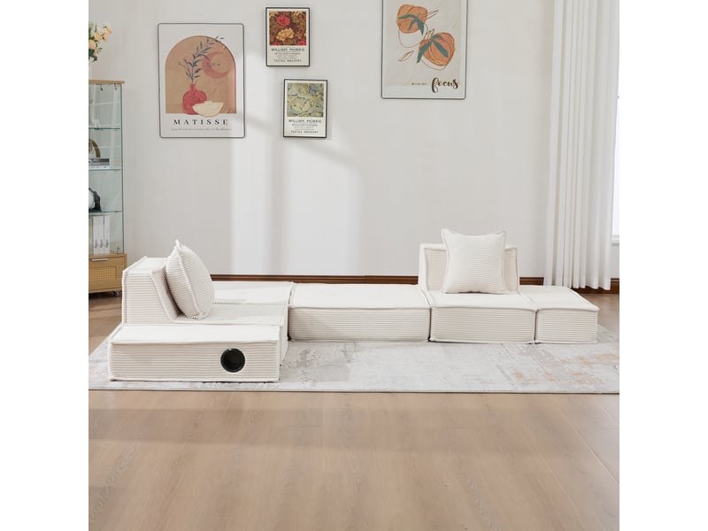 Canapé droit modulable 2 places en velours côtelé beige, 2 coussins, 162 cm Fay Lum - Conforama D