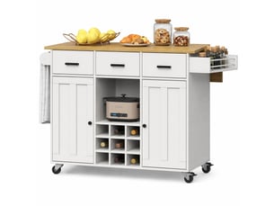 Desserte de cuisine 104x39,5x91,5 cm avec plateau rabattable, porte-serviettes et range-épices mdf blanc