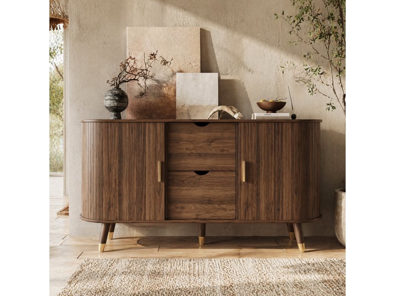 Buffet avec 2 portes coulissantes, 2 tiroirs et étagères réglables pour salon en mdf 140×40×79,5 cm noyer - Conforama B