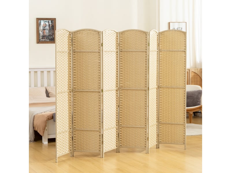  Paravent interieur en bois 6 panneaux 240 x 170 cm séparateur de pièce pliable pour salon, naturel, chambre à coucher  - Conforama D