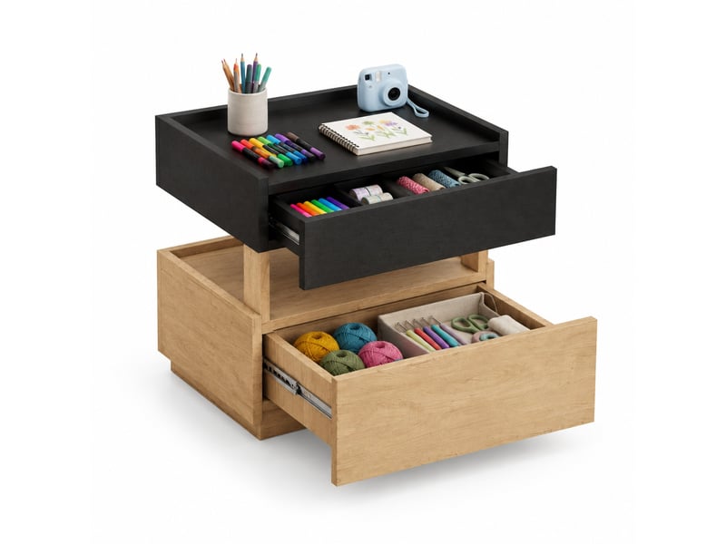  Table de chevet 2 tiroirs led avec charge sans fil usb pour chambre 50×40×50 cm noir naturel  - Conforama A