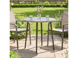 Table de jardin avec plateau en verre trempé bord en rotin structure en acier 80x80x74 cm gris