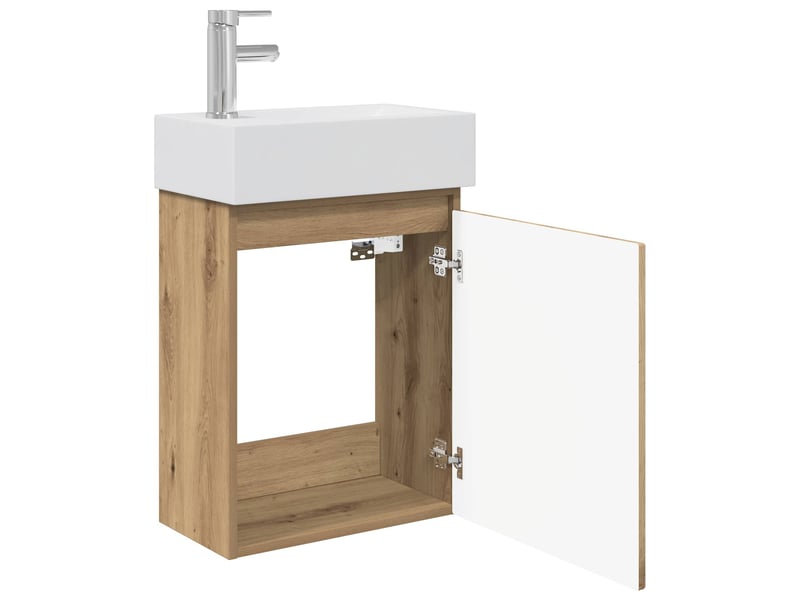 Meuble de rangement salle de bain avec robinet chêne artisanal shl5761  - Conforama D