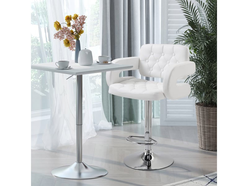  Tabouret de bar pivotant chaise de bar réglable en hauteur avec dossier repose-pieds et accoudoirs 61x50x93-113cm blanc  - Conforama C