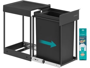 Poubelle de tri sélectif extractible coulissante 34,7 x 25,7 x 43,4 cm avec couvercle ergonomique style moderne en acier noir 12_0012107