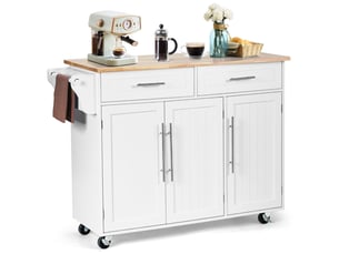 Îlot de cuisine sur roulettes 121 x 46 x 93 cm avec 2 tiroirs et 2 placards style moderne en mdf noir 20_0017940