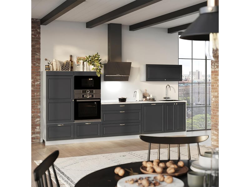  Vicco cuisine, anthrazit-gold landhausblanc, 340cm sans pt  - Conforama C