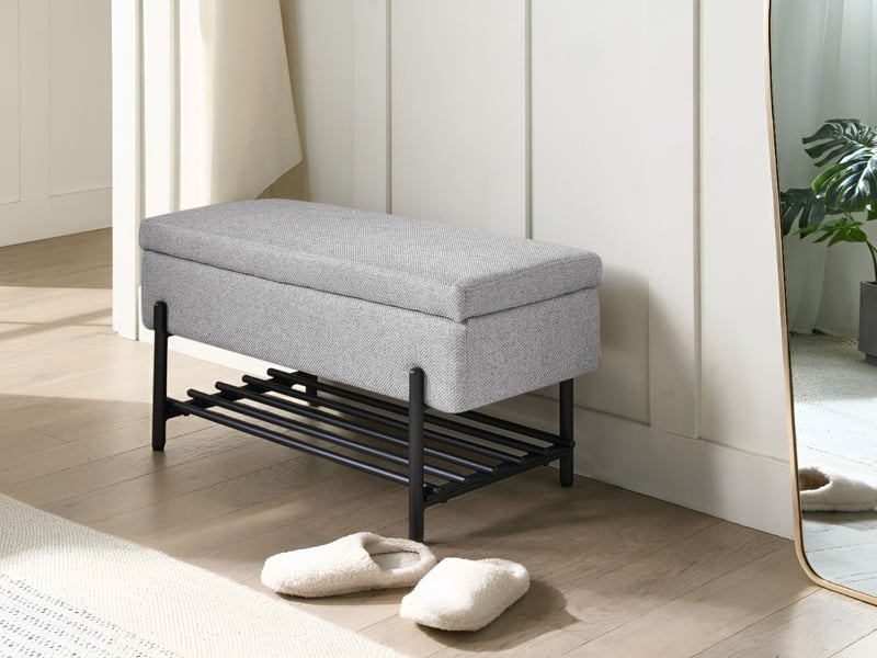 Banc de rangement solvang tissu gris  - Conforama B